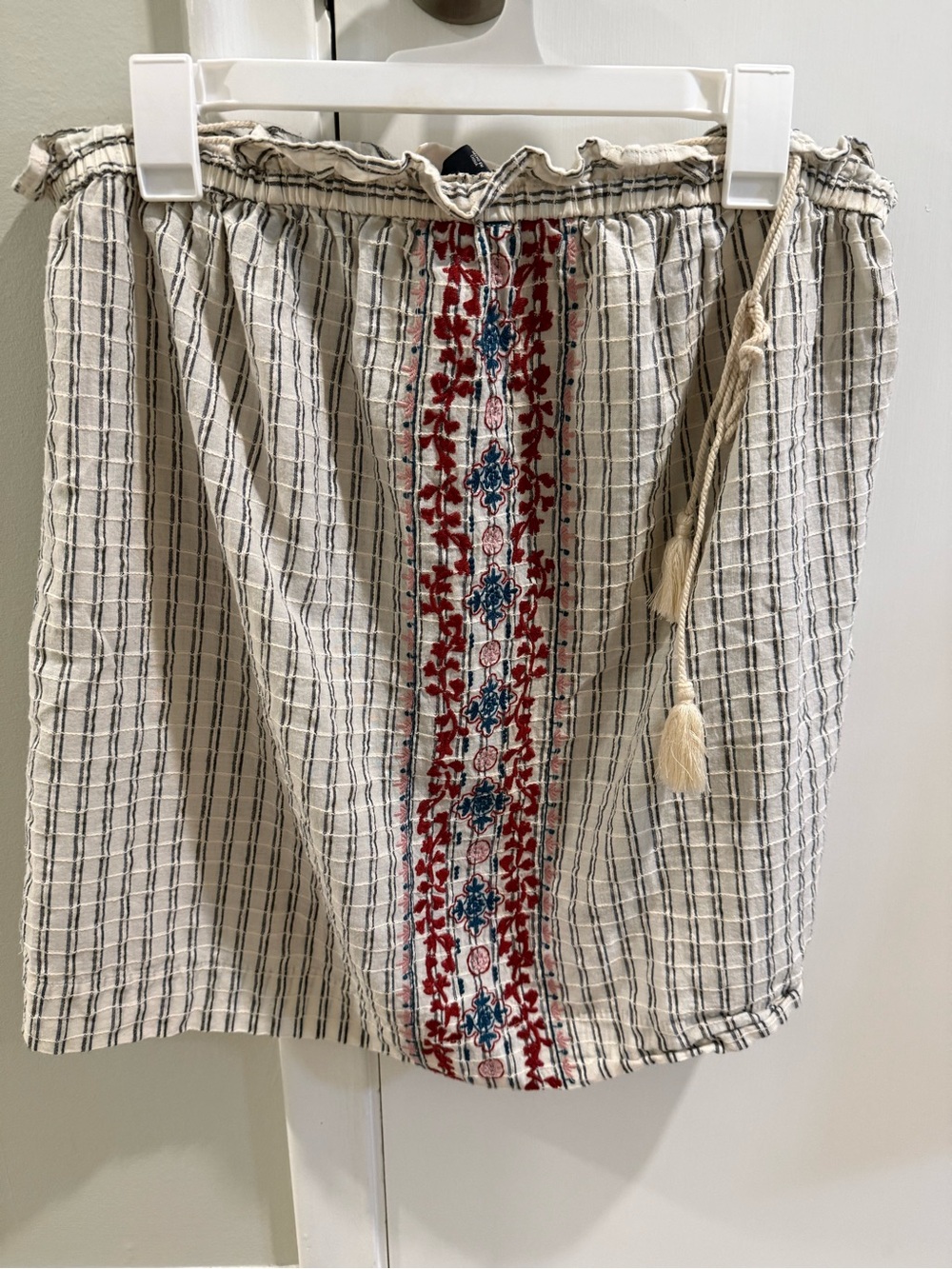 Universal Thread Cream Mini Skirt with Red & Blue Embroidery